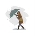 Woman trying to cope with strong wind and snow storm Royalty Free Stock Photo