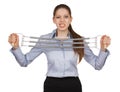 Woman trying to stretch the metal expander