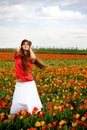 Woman in tulips field