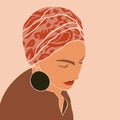 The Woman`s Face in the turban Minimal Style. Abstract Contemporary collage in a modern trendy style. Vector Portrait