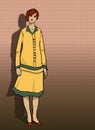 a woman with twenties style clothes posing. illustration