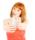 Woman with two candles on the white background Royalty Free Stock Photo