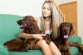 Woman with two pets Royalty Free Stock Photo