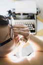 Woman with typewriter. Royalty Free Stock Photo