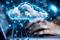 Woman Typing On Laptop, Cloud Computing Network Connections, Technology And Innovation Concept Royalty Free Stock Photo