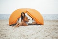 Woman with Ukulele Beach Summer Holiday Vacation Royalty Free Stock Photo