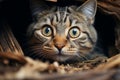 Woman uncovers fearful cat in cupboard wide eyes tell of its startled discovery