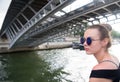 Woman under bridge in Paris, France Royalty Free Stock Photo