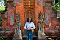 Woman under gate in Puru tirtha empul Temple Royalty Free Stock Photo