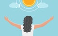 A woman under the sunlight for get more vitamin D from the sun, healthy living concept. flat vector illustration