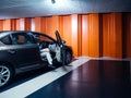 Woman in underground parking with Skoda Octavia car