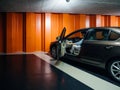 Woman in underground parking with Skoda Octavia car