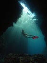 Woman Underwater Photographer Scuba Diving Cave