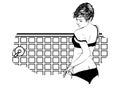 Woman undressed in the bathroom. Retro-styled vector image.