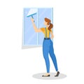 Woman in the uniform wash the window. Cleaning service Royalty Free Stock Photo