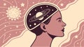 Woman with universe mind, cosmic thoughts and inner space. vector design Generative AI Royalty Free Stock Photo