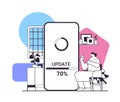 woman updating operating system update process install new software on smartphone horizontal linear