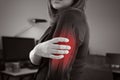 Woman with upper arm pain. Royalty Free Stock Photo