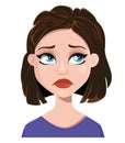 Woman upset. Female emotion, face expression. Cute cartoon character.