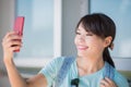 Woman use phone selfie happily