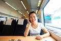 Woman use smartphone interior of train