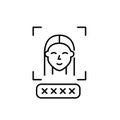 Woman user face and password box with asterisks. Two step verification. Biometric data. Pixel perfect vector