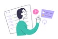 Woman uses a personal organizer application to schedule her day, female character marks to-do list checkbox as done
