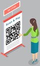 Woman uses smartphone scanning qr code. Barcode verification technology for online payment Royalty Free Stock Photo