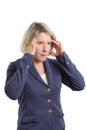 Woman using acupressure against headache Royalty Free Stock Photo