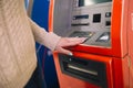 Woman using atm cash machine Royalty Free Stock Photo