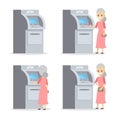 Woman using ATM machine and gets money