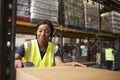 Woman using a barcode reader in a distribution warehouse Royalty Free Stock Photo