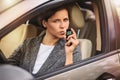 Woman using breath alcohol analyzer in the car Royalty Free Stock Photo