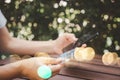 woman using credit card and smartphone during slide screen for finding product Royalty Free Stock Photo