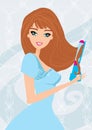Woman Using Curling Iron to Style Her Hair Royalty Free Stock Photo