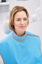 Woman using diagnostic equipment in dental clinic Royalty Free Stock Photo