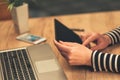 Woman using digital tablet computer in business office Royalty Free Stock Photo