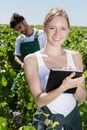 woman using digital tablet in vineyard Royalty Free Stock Photo
