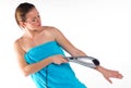Woman using electric massager Royalty Free Stock Photo