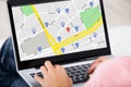 Woman Using GPS Map On Laptop Royalty Free Stock Photo