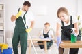 Woman using green cleaning detergent Royalty Free Stock Photo