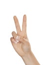 Woman using hand index finger in hand gesture number two