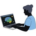 Woman Using Laptop with Brain Data Visualization Flat Vector Illustration Royalty Free Stock Photo