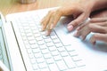 Woman using laptop computer. Working at home. Freelancer. E-business or marketing Royalty Free Stock Photo