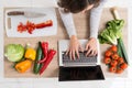 Woman Using Laptop In Kitchen Royalty Free Stock Photo