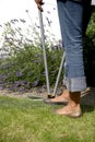 Woman using lawn edging shears. Conceptual image Royalty Free Stock Photo