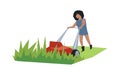 Woman using lawn mower illustration Royalty Free Stock Photo