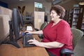 Woman using library computer