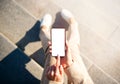 Woman using mobile phone in the city, screen mockup Royalty Free Stock Photo