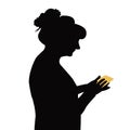 A woman using phoe, head silhouette vector Royalty Free Stock Photo